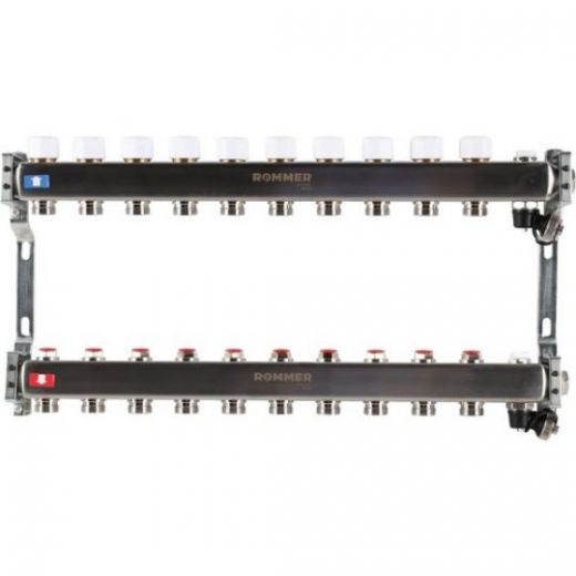 Rommer коллектор 1"x3/4", 10 контуров с запорными клапанами из нерж. стали RMS-3201-000010