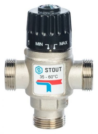 Stout термостатический смесительный клапан 3/4" НР 35-60°С, kvs 1,6 бок.смешение (SVM-0120-166020)