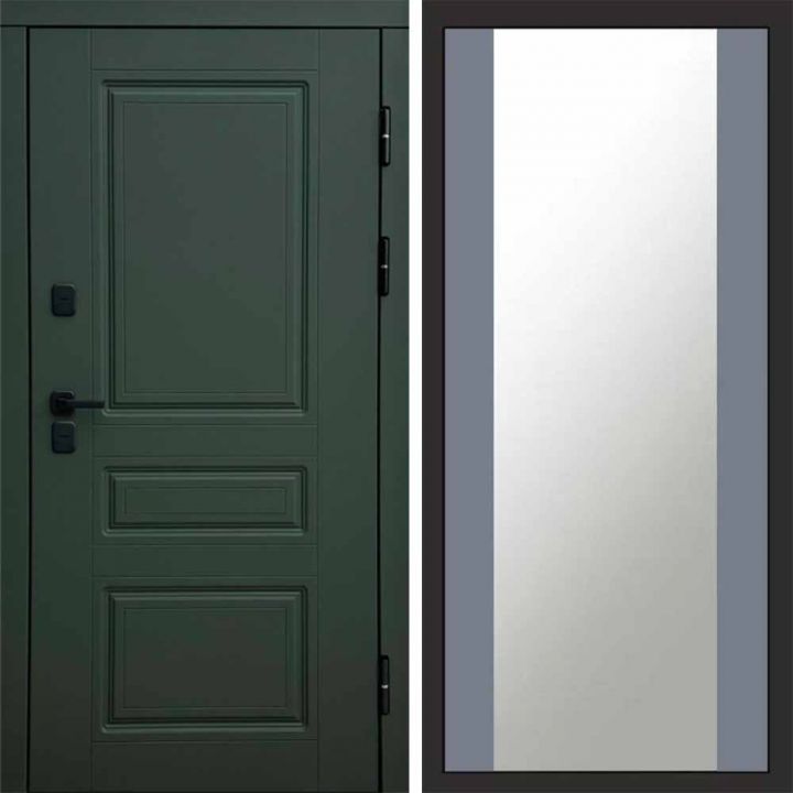 Входная дверь Termo-door Орегон Грин Зеркало Грей Софт с терморазрывом Металлическая