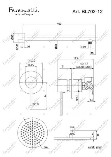 Душевая система Feramolli BL 702-12 (30см.), черный схема 2