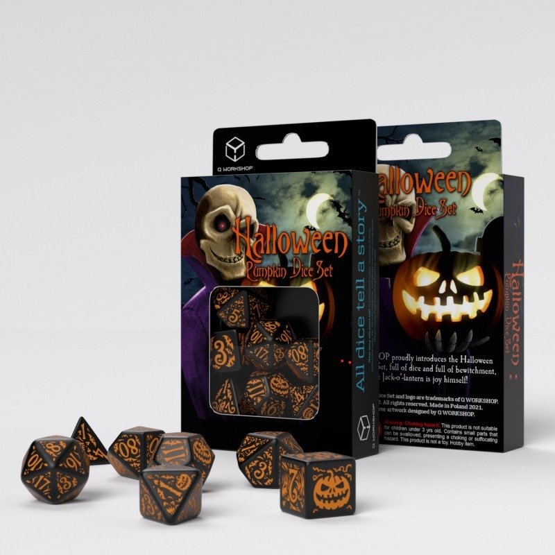 Набор кубиков Q-Workshop - Halloween, Pumpkin Black & orange (7шт)