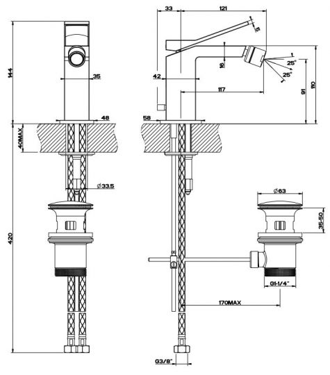 Изображение Смеситель Gessi Rettangolo K для биде 53007