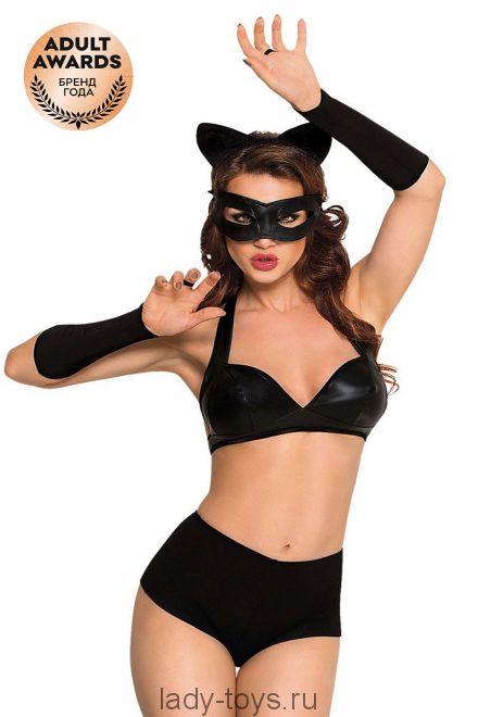 Костюм SoftLine Collection Catwoman (бюстгальтер,шортики,головной убор,маска,перчатки), черный, S