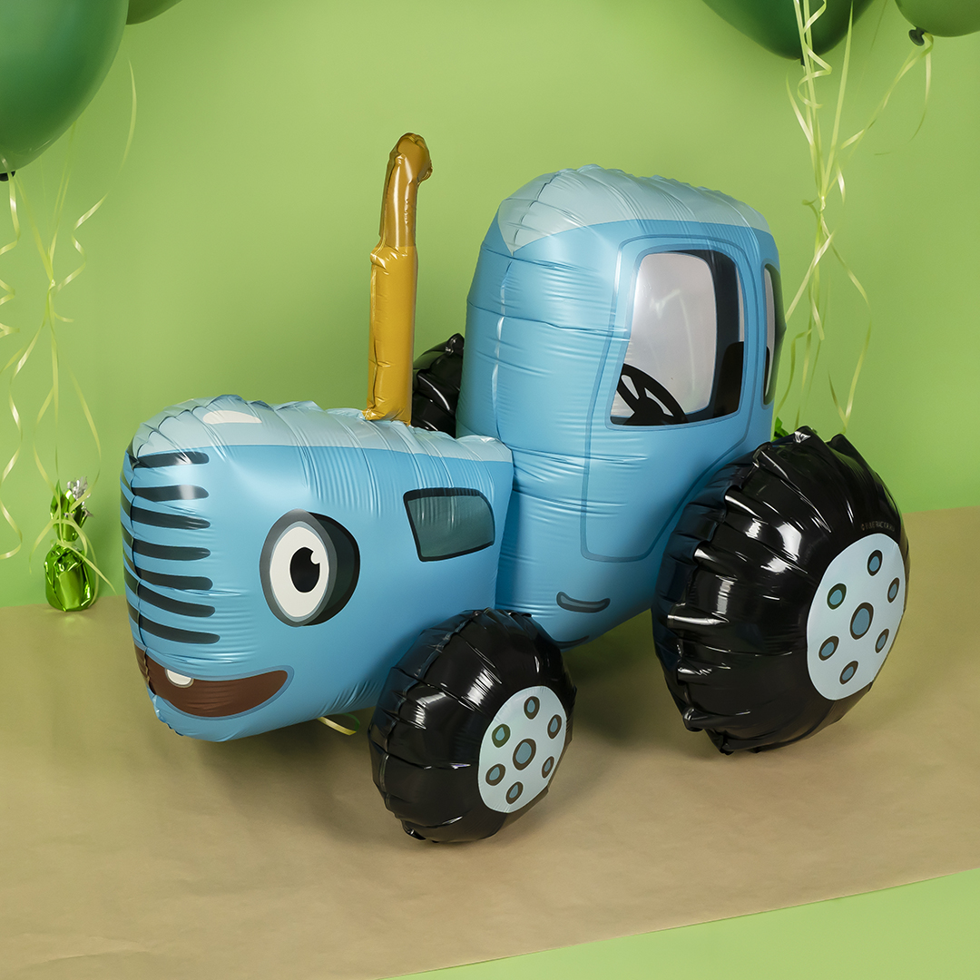 Синий трактор шар фольгированный ходячий с воздухом