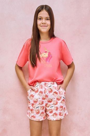 Пижама детская для девочек TARO Mila 3175-01, футболка и шорты, розовый