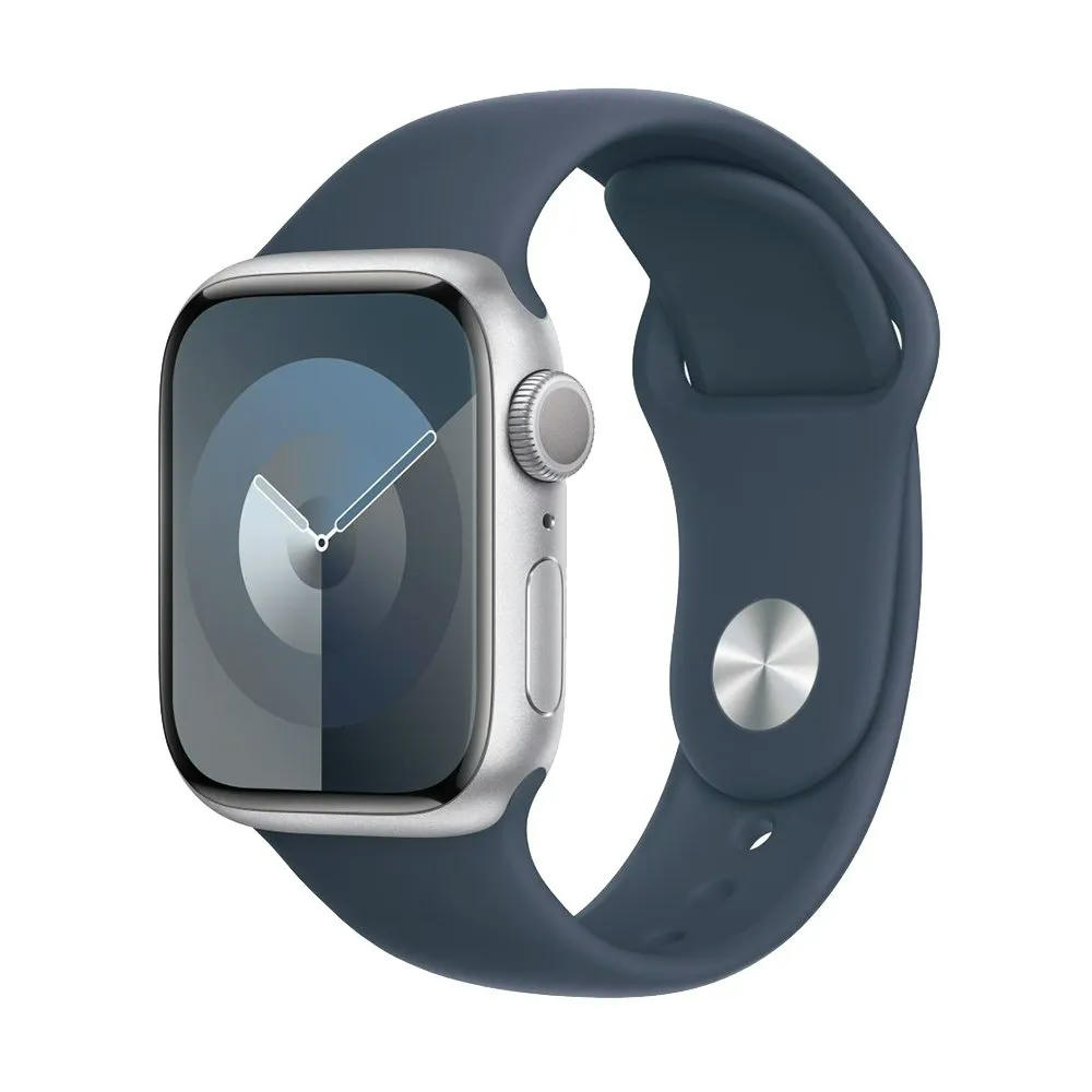 Apple Watch Series 9 41mm (GPS) Silver Aluminum Case with Storm Blue Sport Band (M/L) (MR913)