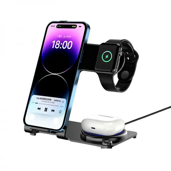Беспроводное зарядное устройство WIWU Power Air 15W 3 в 1 для iPhone/Apple Watch/AirPods (Wi-W005) (черный)