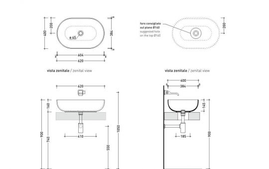 Раковина Flaminia App 62 Countertop Basin 62х40 ФОТО