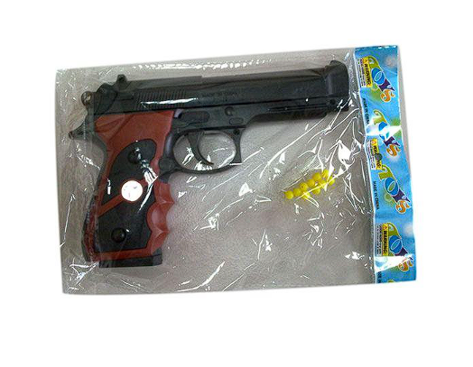 Пистолет (длина 20см) черно-коричневый с пулями в пакете